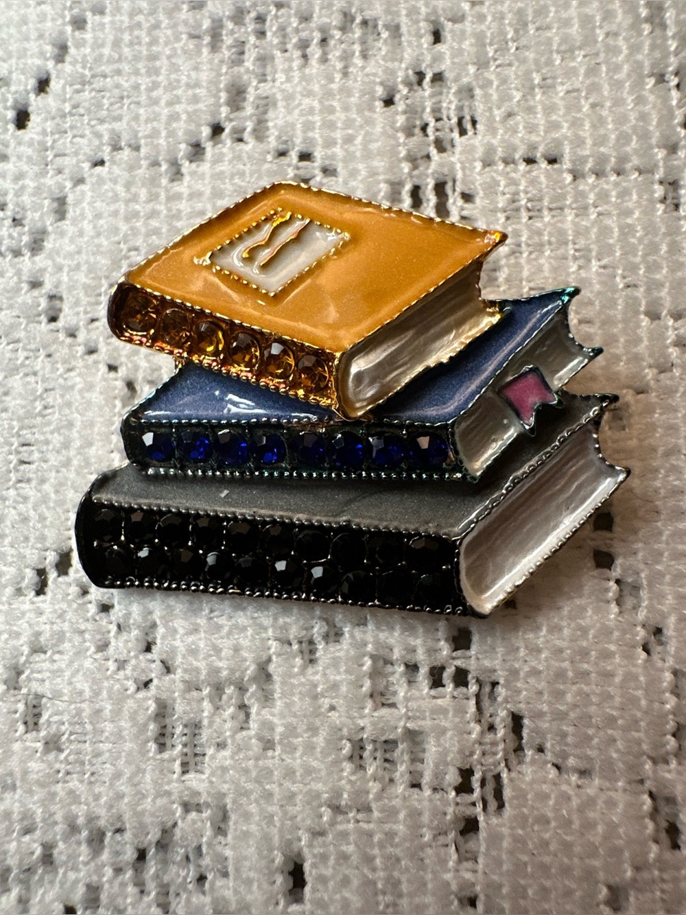 Stacked Book Pin Brooch - Yellow, Blue, Black